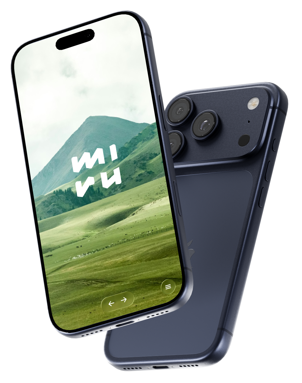 Miru app running on iPhone showing a serene mountain landscape